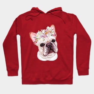 Cute White French Bulldog with Hair Wreath Illustration Art Hoodie